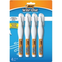 BIC Wite-Out Shake 'n Squeeze Correction Pen, 8 mL, White, 4/Pack