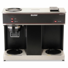 BUNN Pour-O-Matic Pour-Over Coffee Brewer with Three Burners, 12-Cup, Stainless Steel, Black