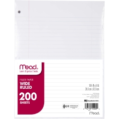 Mead 3-Hole Punched Filler Paper, 200 CT, Wide Rule, 8