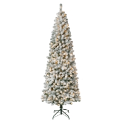 National Tree Company 7.5' Artificial Acacia Medium Flocked Tree With Clear Lights, Plug-In, 34