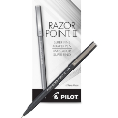 Pilot Razor Point II Super Fine Marker Pen, Black Ink, .2mm, Dozen