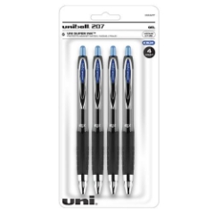 uni-ball 207 Retractable Gel Pens, Medium Point, 0.7mm, Blue, 4/Pack