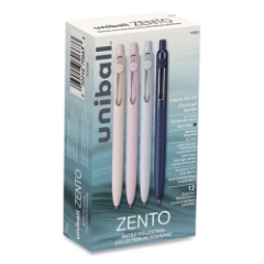 uni-ball Zento Retractable Gel Pen, Medium Tip, 0.7 mm, Black Ink, Assorted Barrel Colors, Dozen