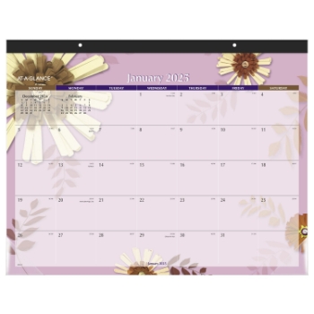 AT-A-GLANCE Paper Flowers Monthly Desk Pad, 12 Month, 21 3/4&quot; x 17&quot;, January 2025 - December 2025