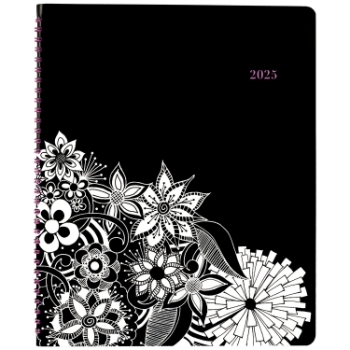 AT-A-GLANCE Cambridge&#174; FloraDoodle Weekly Monthly Appointment Book Planner, 12 Month, 8 1/2&quot; x 11&quot;, Black/White, January 2025 - December 2025