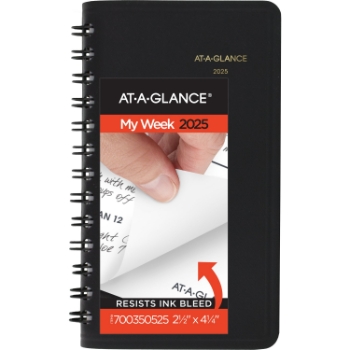 AT-A-GLANCE Weekly Planner, Pocket, 12 Month, 2 1/2&quot; x 4 1/2&quot;, Black, January 2025 - December 2025