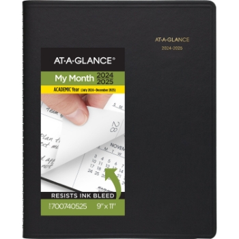 AT-A-GLANCE Recycled Academic/Fiscal Monthly Planner, 9&quot; x 11&quot;, Black, July 2024 - December 2025