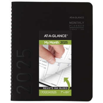 AT-A-GLANCE Contemporary Monthly Planner, 12 Month, 7&quot; x 8 3/4&quot;, Black, January 2025 - December 2025