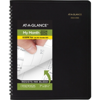 AT-A-GLANCE Monthly Planner, 6-7/8&quot; x 8-3/4&quot;, Black, 2024-2025