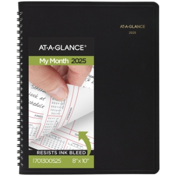 AT-A-GLANCE 2025 Monthly Planner, 12 Month, 8&quot; x 10&quot;, Black, January 2025 - December 2025