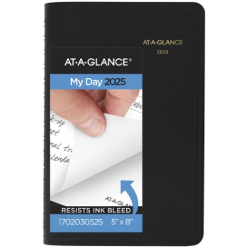 AT-A-GLANCE 24-Hour Daily Appointment Book Planner, 12 Month, 5&quot; x 8&quot;, Black, January 2025 - December 2025