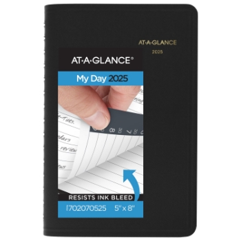 AT-A-GLANCE Daily Appointment Book Planner, 12 Month, 5&quot; x 8&quot;, Black, January 2025 - December 2025