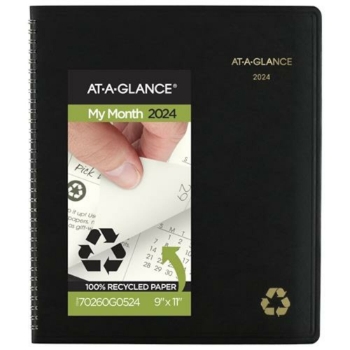 AT-A-GLANCE Recycled Monthly Planner, 13 Month, 9&quot; x 11&quot;, Black, Jan 2024 - Jan 2025