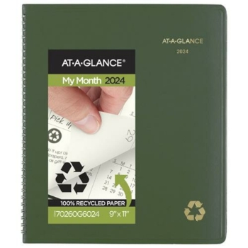 AT-A-GLANCE Recycled Monthly Planner, 13 Month, 9&quot; x 11&quot;, Green, Jan 2024 - Jan 2025