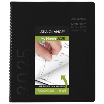 AT-A-GLANCE Contemporary Monthly Planner, 12 Month, 9&quot; x 11&quot;, Black, January 2025 - December 2025