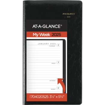 AT-A-GLANCE Designer Cover Weekly Planner, 12 Month, 3 1/4&quot; x 5 3/4&quot;, Black, January 2025 - December 2025