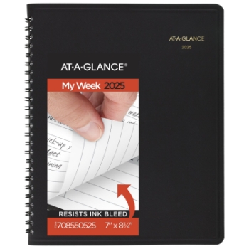 AT-A-GLANCE Open Scheduling Weekly Planner, 12 Month, 6 3/4&quot; x 8 3/4&quot;, Black, January 2025 - December 2025