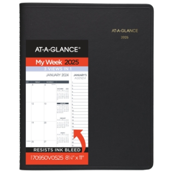 AT-A-GLANCE Triple View Weekly Monthly Appointment Book, 12 Month, 8 1/4&quot; x 11&quot;​, Black, January 2025 - December 2025