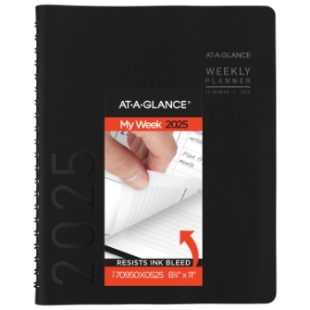 AT-A-GLANCE Contemporary Weekly Monthly Planner, 12 Month, 8 1/4&quot; x 11&quot;, Black, January 2025 - December 2025