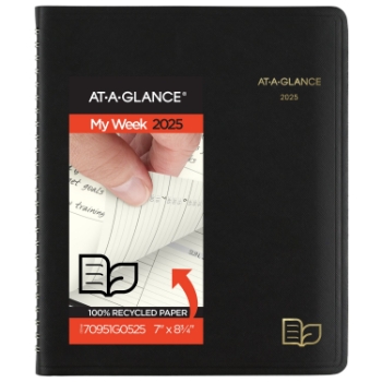 AT-A-GLANCE Recycled Weekly Monthly Appointment Book Planner, 12 Month, 7&quot; x 8 3/4&quot;, Black, January 2025 - December 2025