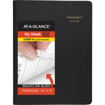 AT-A-GLANCE Academic Weekly Appointment Book, 14 Month, 8-1/4&quot; x 10-7/8&quot;, Black, Jul 2024 - Aug 2025