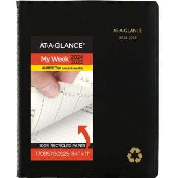 AT-A-GLANCE Recycled Academic Week/Month Classic Appointment Book, 12 Month, 8-1/4&quot; x 10-7/8&quot;, Black, Jul 2024 - Jun 2025
