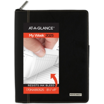 AT-A-GLANCE Executive Weekly Monthly Appointment Book with Zipper, 12 Month, 8 1/4&quot; x 11&quot;, Black, January 2025 - December 2025