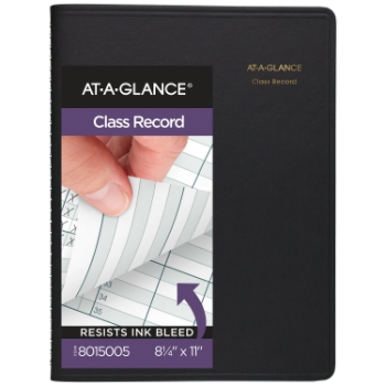 AT-A-GLANCE Undated Class Record Book, 10 Weeks, 35 Students, 8 1/4&quot; x 11&quot;, Black