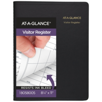 AT-A-GLANCE Visitor Register Book, 900 Entries, 8 1/2&quot; x 11&quot;, Black