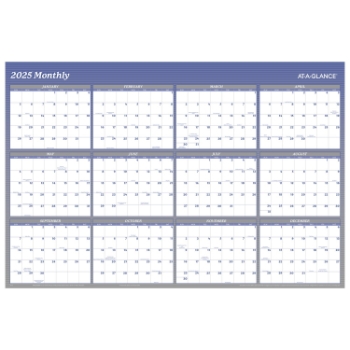 AT-A-GLANCE Vertical Horizontal Reversible Yearly Wall Calendar, 12 Month, 48&quot; x 32&quot;, Blue, January 2025 - December 2025