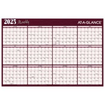 AT-A-GLANCE Horizontal Reversible Erasable Yearly Wall Calendar, 12 Month, 48&quot; x 32&quot;​, Red and Blue, January 2025 - December 2025