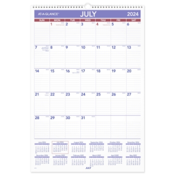 AT-A-GLANCE Monthly Wall Calendar with Ruled Daily Blocks, 12 Month, 15-1/2&quot; x 22-3/4&quot;, White, Jul 2024 - Jun 2025