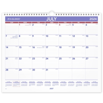 AT-A-GLANCE Academic Monthly Wirebound Wall Calendar, 12 Month, 15&quot; x 12&quot;, Jul 2024 - Jun 2025