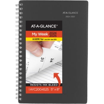 AT-A-GLANCE Academic Weekly/Monthly Planner, 12 Month, 4-7/8&quot; x 8&quot;, Charcoal, Jul 2024 - Jun 2025
