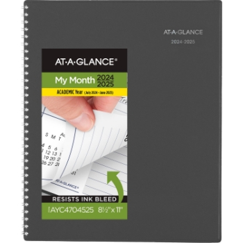 AT-A-GLANCE Academic 12 Months Monthly Planner, July Start, 8-1/2&quot; x 11&quot;, Charcoal, 2024-2025