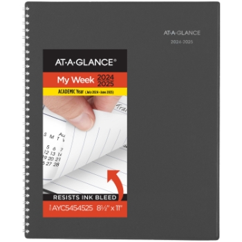 AT-A-GLANCE Academic Weekly/Monthly Planner, 12 Months, July Start, 8-1/2&quot; x 11&quot;, Charcoal, 2024-2025