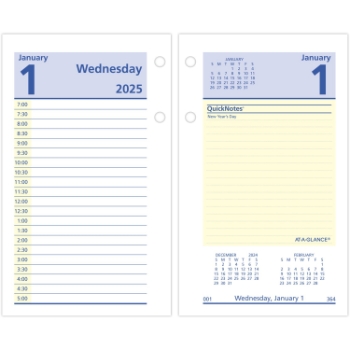 AT-A-GLANCE QuickNotes&#174; Daily Loose-Leaf Desk Calendar Refill, 12 Month, 3 1/2&quot; x 6&quot;, January 2025 - December 2025