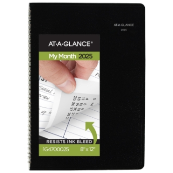 AT-A-GLANCE DayMinder&#174; Monthly Planner, 12 Month, 8&quot; x 12&quot;, Black, January 2025 - December 2025