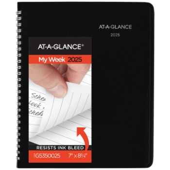 AT-A-GLANCE DayMinder&#174; Block Style Weekly Planner,12 Month, 7&quot; x 8 3/4&quot;, Black, January 2025 - December 2025