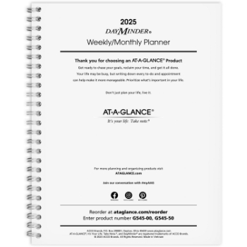 AT-A-GLANCE DayMinder&#174; Executive Weekly Monthly Refill for G545, 12 Month, 7&quot; x 8 3/4&quot;, January 2025 - December 2025