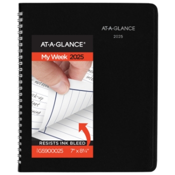 AT-A-GLANCE DayMinder&#174; Column Style Weekly Planner,12 Month, 7&quot; x 8 3/4&quot;, Black, January 2025 - December 2025