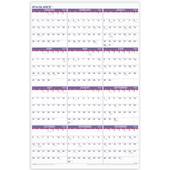 AT-A-GLANCE Yearly Wall Calendar, 12 Month, 24&quot; x 36&quot;, January 2025 - December 2025