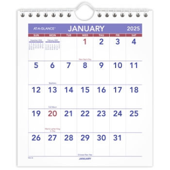 AT-A-GLANCE Monthly Wall Calendar, 12 Month, 6 1/2&quot; x 7 1/2&quot;, January 2025 - December 2025