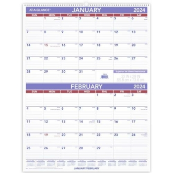 AT-A-GLANCE Erasable Wall Calendar, 12 Month, 15-1/2&quot; x 22-3/4&quot;, White, Jan 2024 - Dec 2024