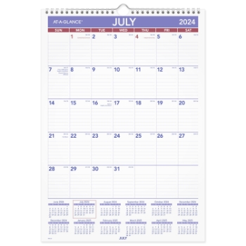 AT-A-GLANCE Recycled Monthly Academic Wall Calendar, 12 Month, 12&quot; x 17&quot;, Jul 2024 - Jun 2025