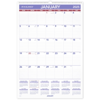 AT-A-GLANCE Erasable Monthly Wall Calendar, 12 Month, 15 1/2&quot; x 22 3/4&quot;, January 2025 - December 2025