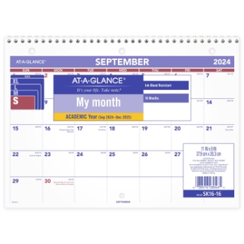 AT-A-GLANCE Wirebound Monthly Desk/Wall Calendar, 16 Month, 11&quot; x 8&quot;, Sep 2024 - Dec 2025