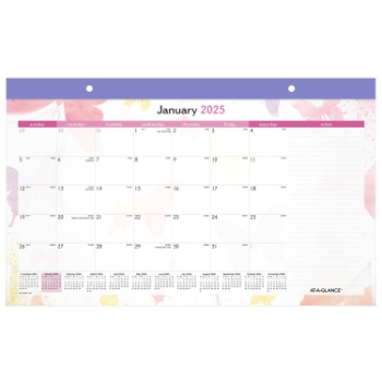 AT-A-GLANCE Watercolors Monthly Desk Pad Calendar, Compact, 12 Month, 17 3/4&quot; x 11&quot;,  January 2025 - December 2025