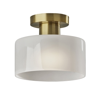 Adesso Home Rhodes Flush Mount, 7.75&quot;H, White Glosted Glass Shade, Antique Brass