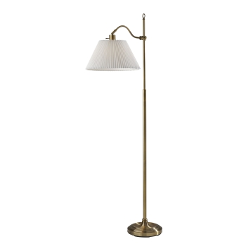 Adesso Home Derby Floor Lamp, 64.75&quot;H, White Pleated Shade, Antique Brass